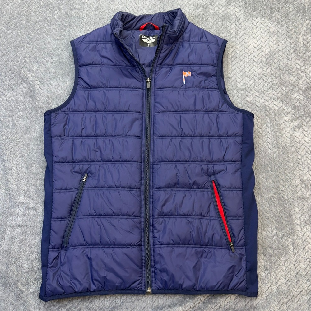Straight Down Vest Mens S Navy Blue Quilted Puffer Full Zip Golf Active Thermal